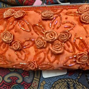 Elegant Orange Floral Embellished Clutch brand new with tags